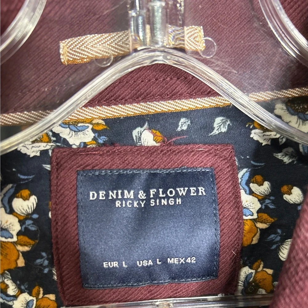 Denim & Flower LARGE Ricky Singh Men‎ Burgundy Long Sleeve Button Down Shirt